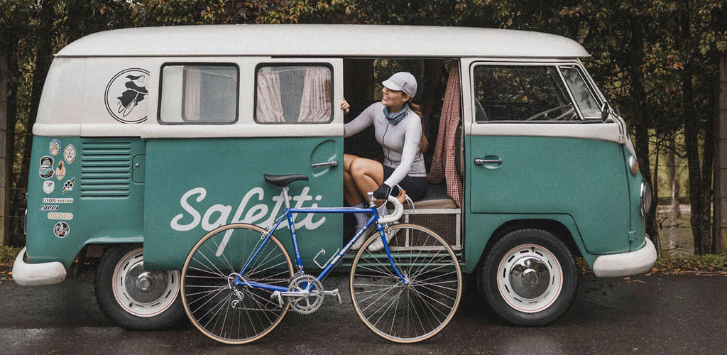 The story behind Safetti, Combi Van and girl with vintage bike